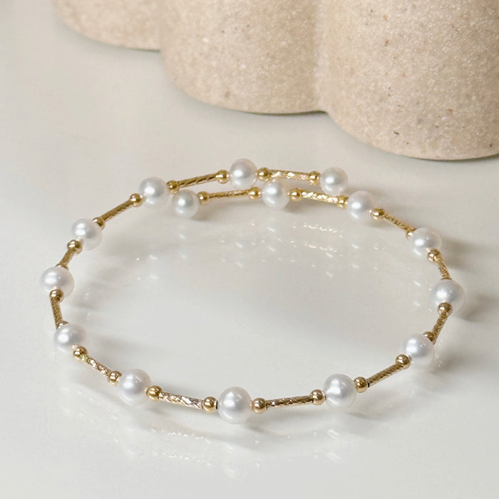 14K Yellow Gold Freshwater Non-bead Pearl Bracelet Bangle with GRC Certificate