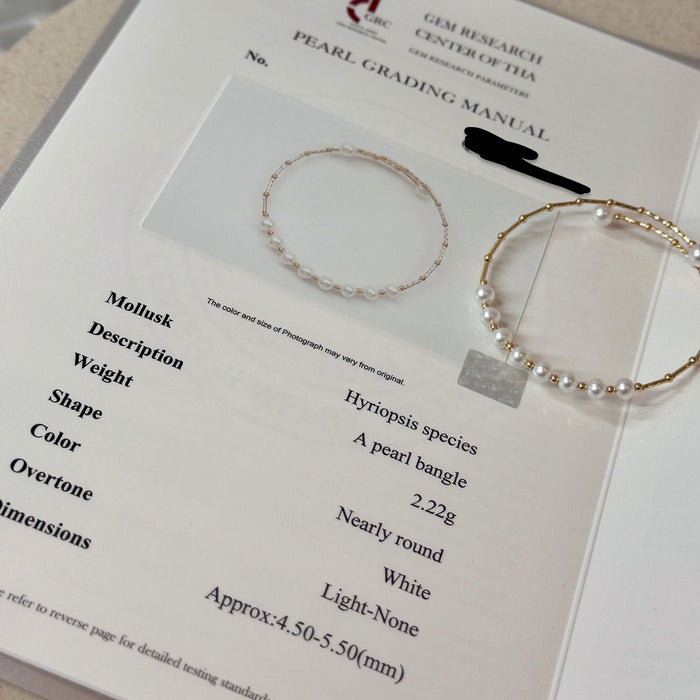 14K Yellow Gold Freshwater Pearl Bracelet Bangle with GRC Certificate