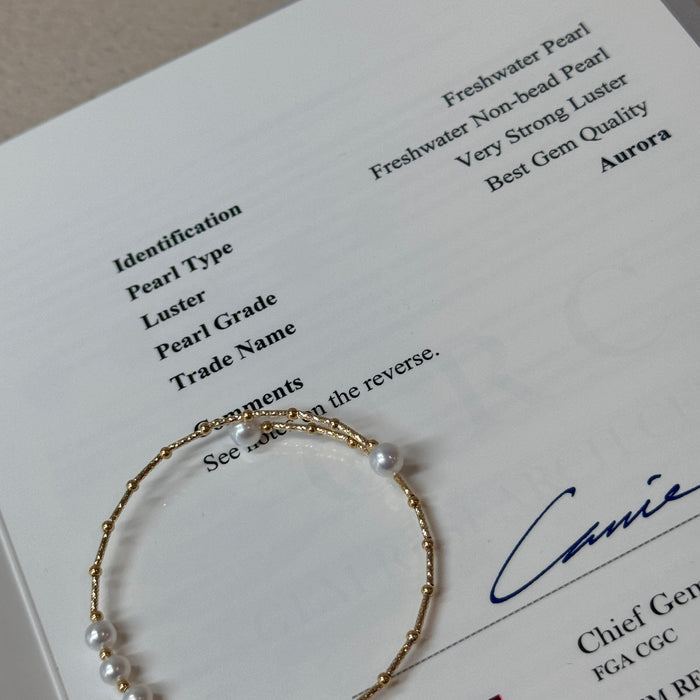 14K Yellow Gold Freshwater Pearl Bracelet Bangle with GRC Certificate