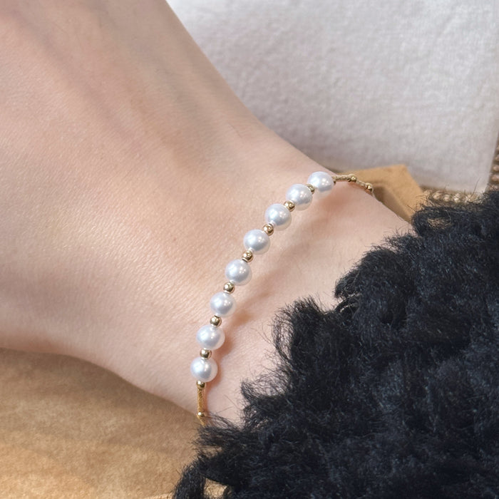 14K Yellow Gold Freshwater Pearl Bracelet Bangle with GRC Certificate