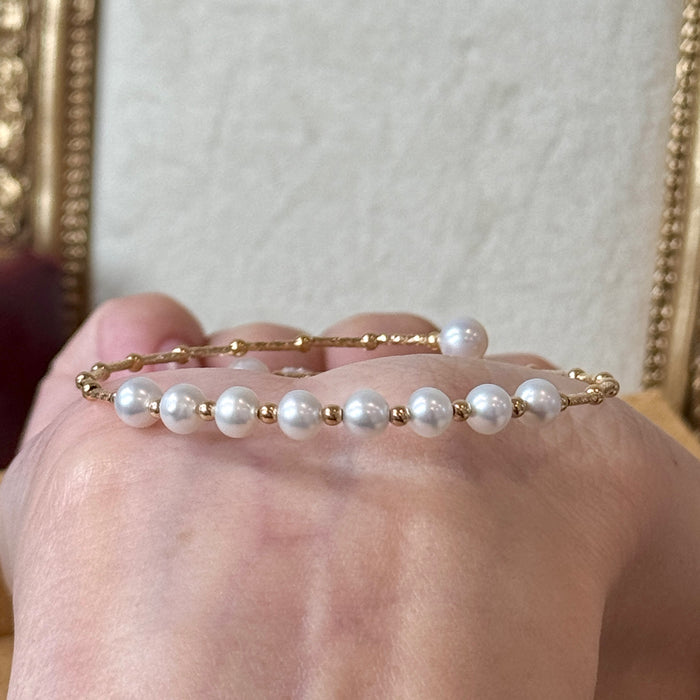 14K Yellow Gold Freshwater Pearl Bracelet Bangle with GRC Certificate