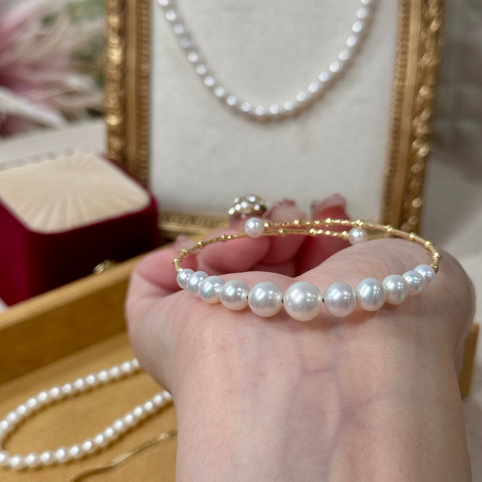 14K Yellow Gold Freshwater Non-bead Pearl Bracelet Bangle with GRC Certificate