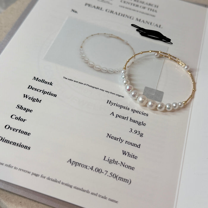 14K Yellow Gold Freshwater Non-bead Pearl Bracelet Bangle with GRC Certificate