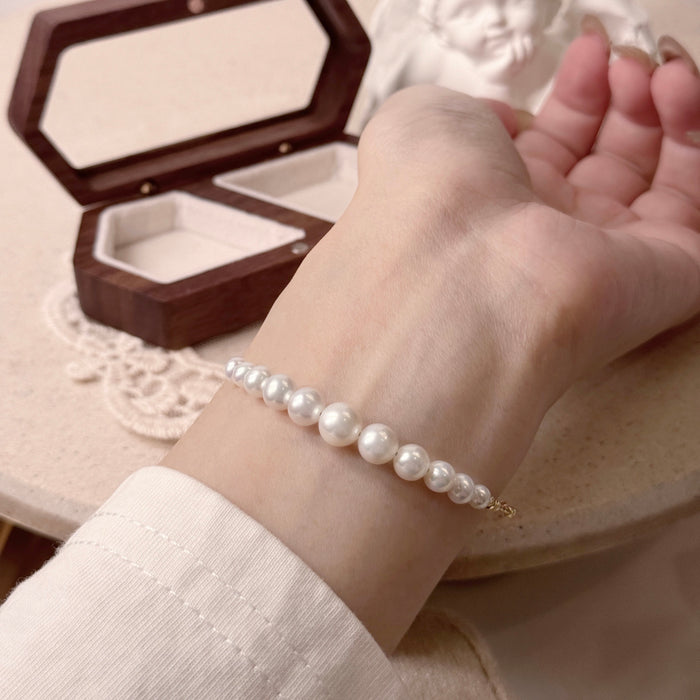 14K Yellow Gold Freshwater Non-bead Pearl Bracelet Bangle with GRC Certificate
