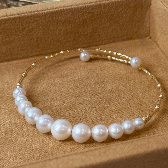 14K Yellow Gold Freshwater Non-bead Pearl Bracelet Bangle with GRC Certificate