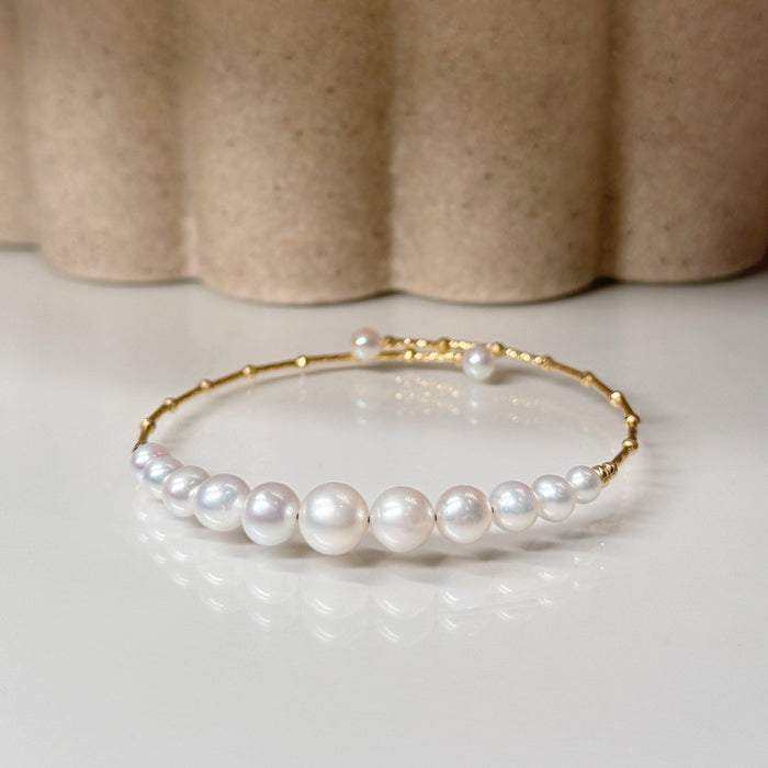 14K Yellow Gold Freshwater Non-bead Pearl Bracelet Bangle with GRC Certificate