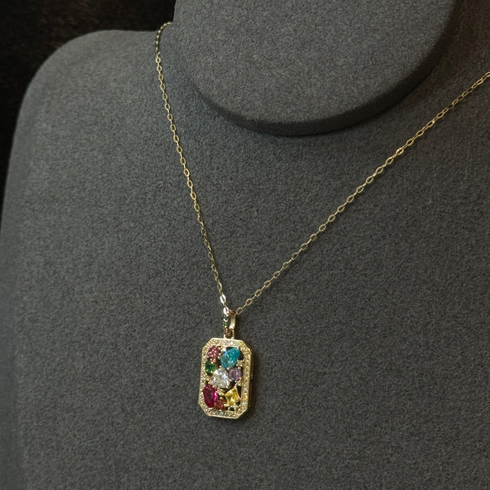14K Yellow Gold Rainbow Flora Garden Geometric Necklace