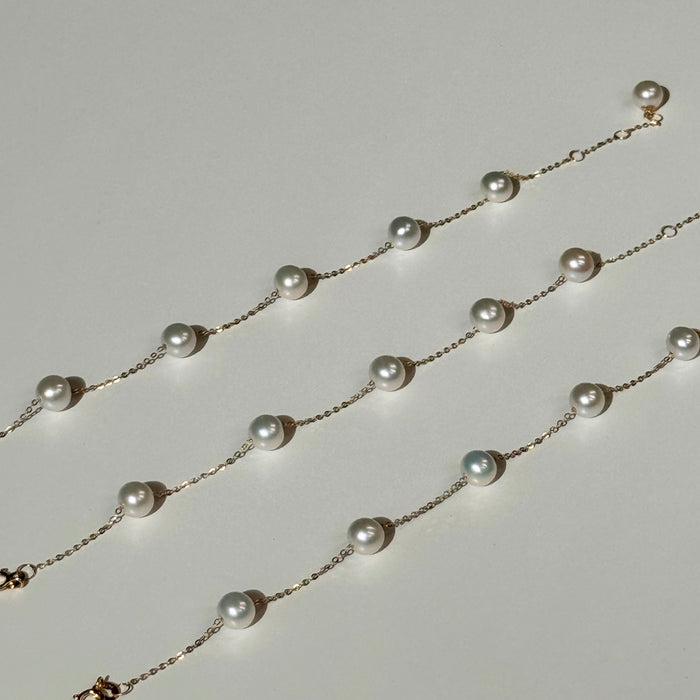 18K Yellow Gold Freshwater Pearl Chain Bead Bracelet