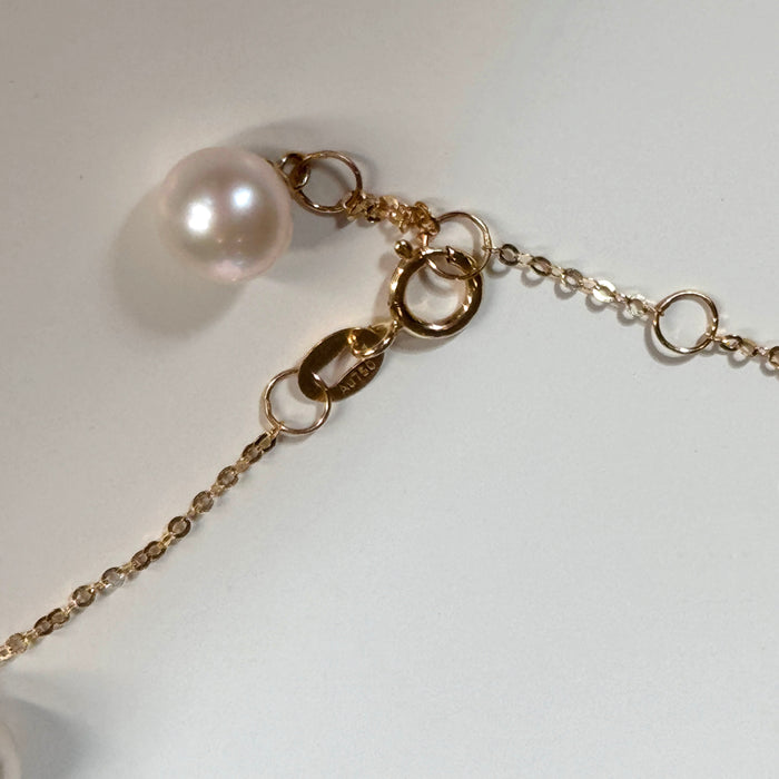 18K Yellow Gold Freshwater Pearl Chain Bead Bracelet
