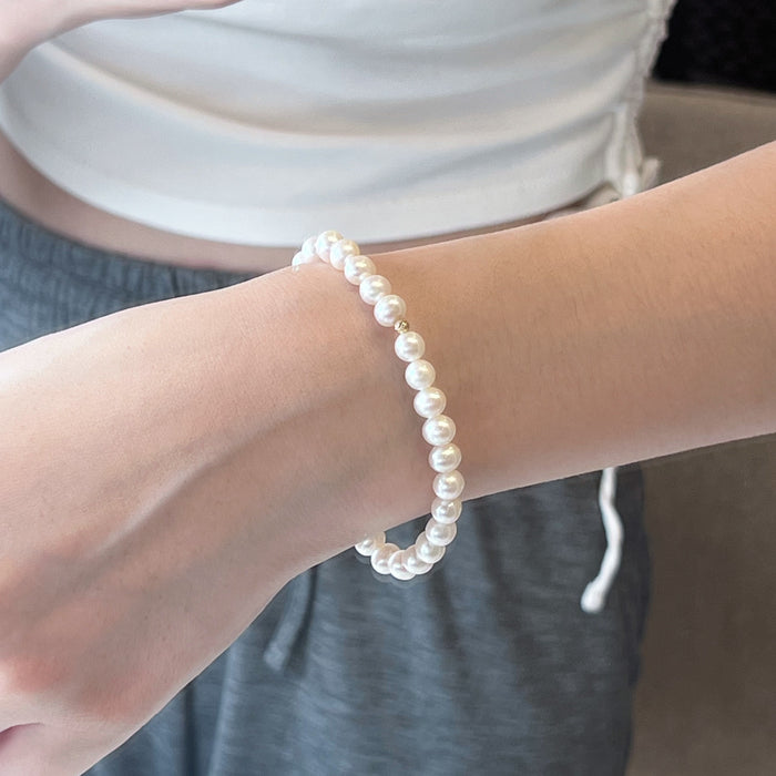 14K Yellow Gold White Freshwater Pearl Bracelet