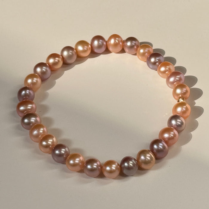 14K Yellow Gold Colourful Freshwater Pearl Bracelet