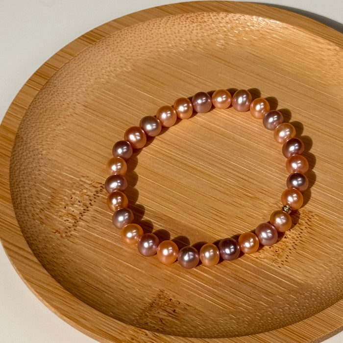 14K Yellow Gold Colourful Freshwater Pearl Bracelet
