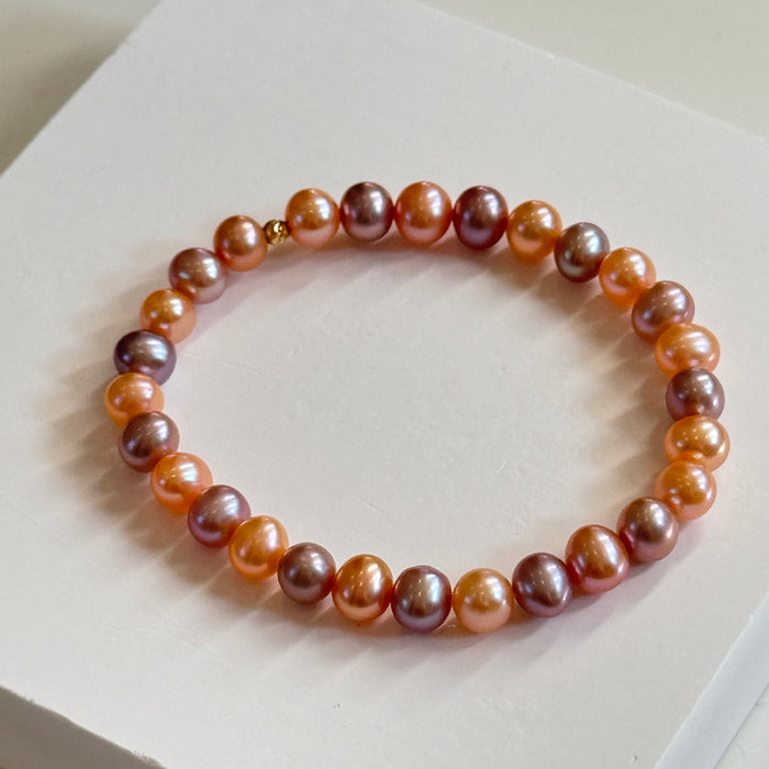 14K Yellow Gold Colourful Freshwater Pearl Bracelet