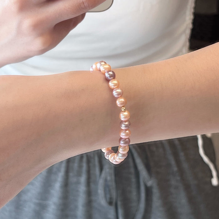 14K Yellow Gold Colourful Freshwater Pearl Bracelet