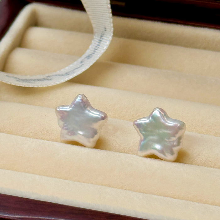10K Yellow Gold Star Shape Baroque Freshwater Pearl Earring