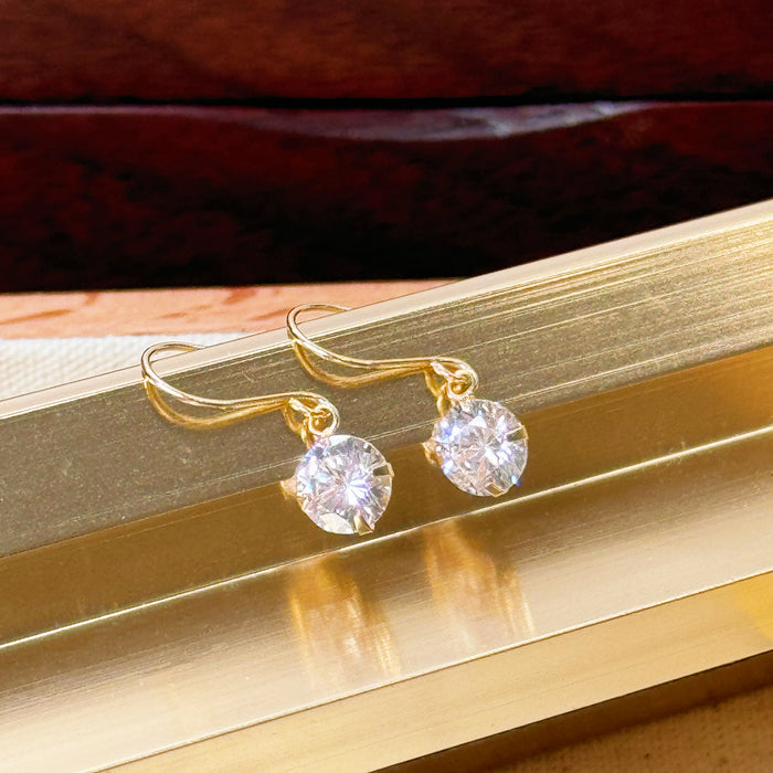 (PREORDER) 10K Yellow Solid Gold 5MM Cubic Zirconia Hook Earring