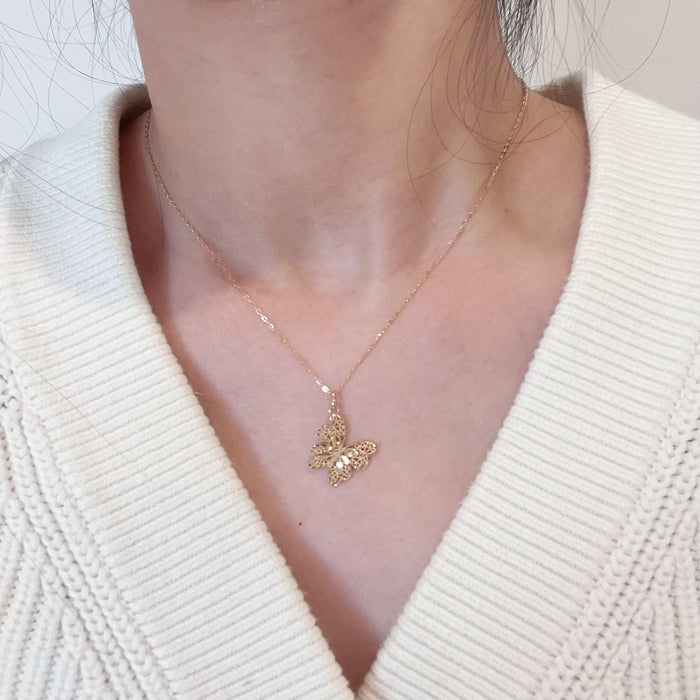 14K Yellow Gold Solid Gold Butterfly Necklace