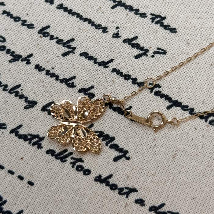 14K Yellow Gold Solid Gold Butterfly Necklace