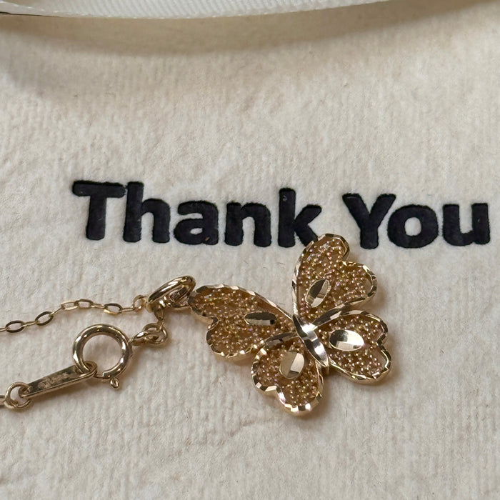 14K Yellow Gold Solid Gold Butterfly Necklace