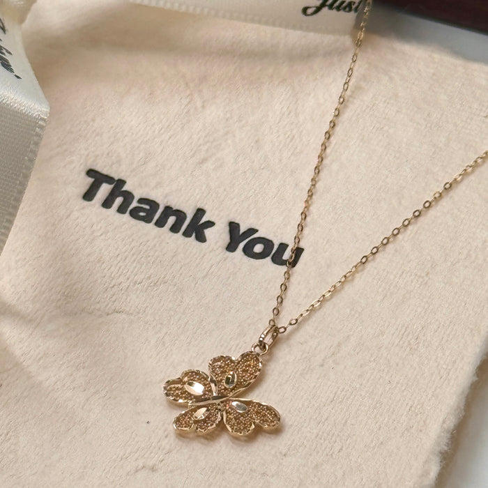 14K Yellow Gold Solid Gold Butterfly Necklace