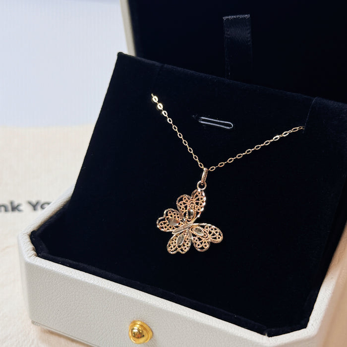 14K Yellow Gold Solid Gold Butterfly Necklace