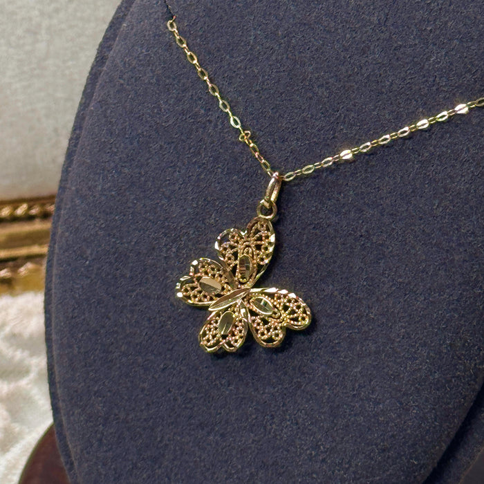 14K Yellow Gold Solid Gold Butterfly Necklace