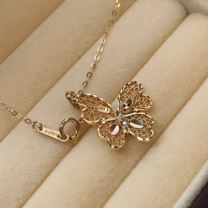 14K Yellow Gold Solid Gold Butterfly Necklace