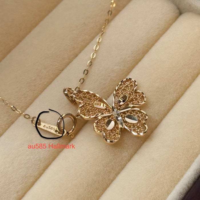14K Yellow Gold Solid Gold Butterfly Necklace