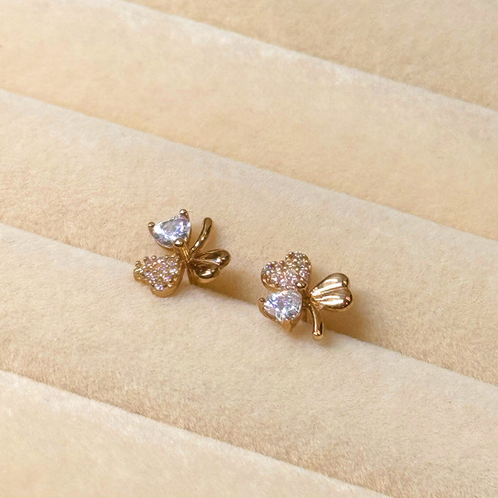 10K Yellow Gold Flower Clover Leaf Earring