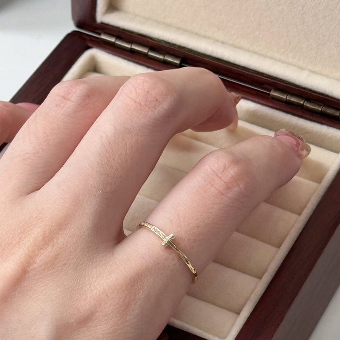 14K Yellow Gold T Design Half Ring