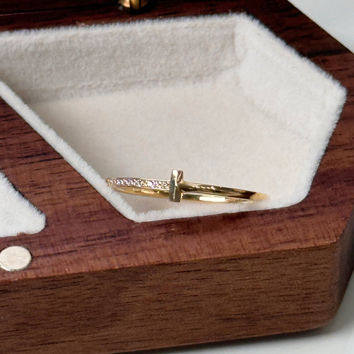 14K Yellow Gold T Design Half Ring