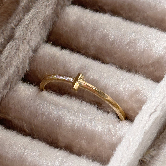 14K Yellow Gold T Design Half Ring