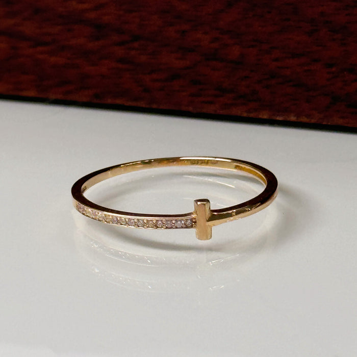 14K Yellow Gold T Design Half Ring