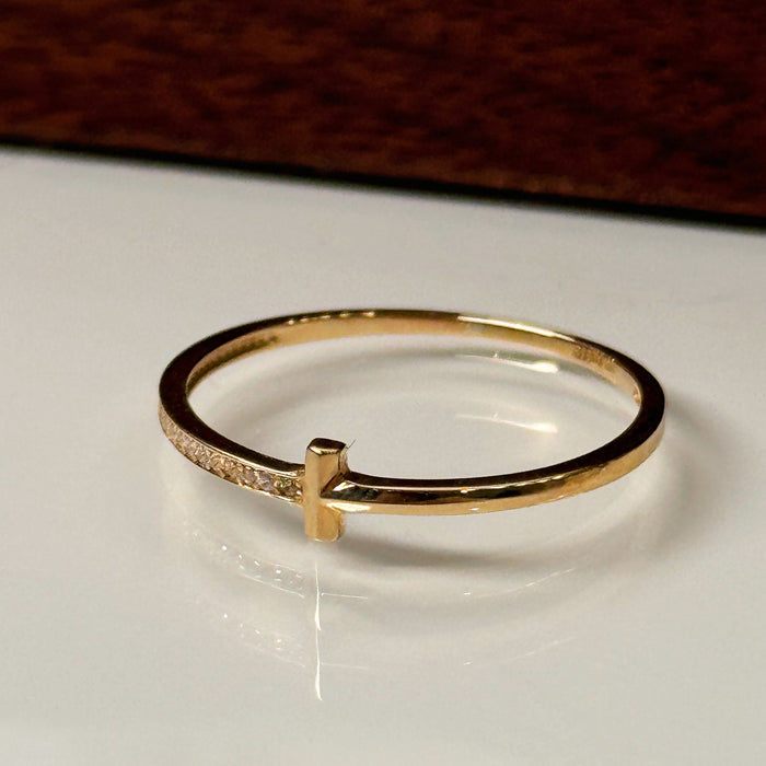 14K Yellow Gold T Design Half Ring