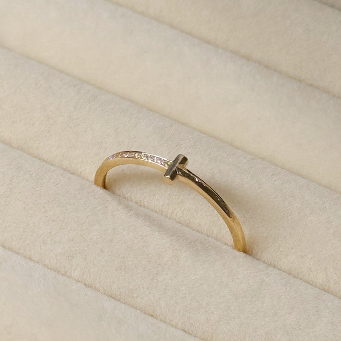 14K Yellow Gold T Design Half Ring