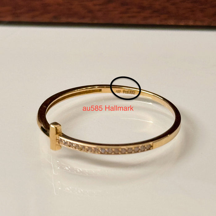 14K Yellow Gold T Design Half Ring