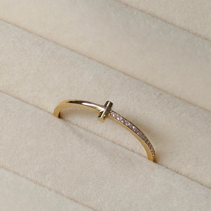 14K Yellow Gold T Design Half Ring