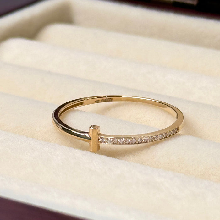 14K Yellow Gold T Design Half Ring