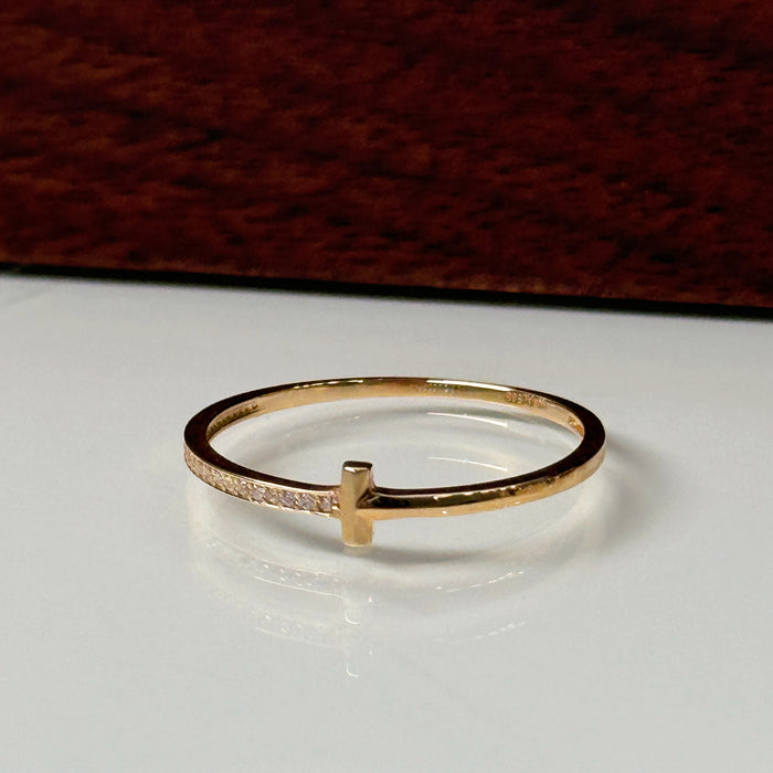 14K Yellow Gold T Design Half Ring