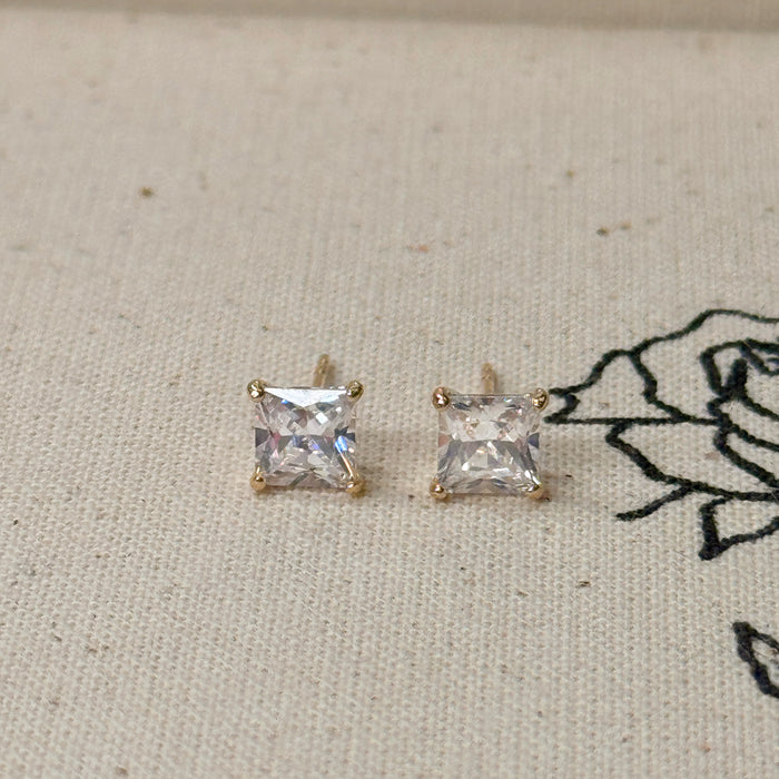 10K Yellow Gold Square 5MM Cubic Zirconia Stud Earring