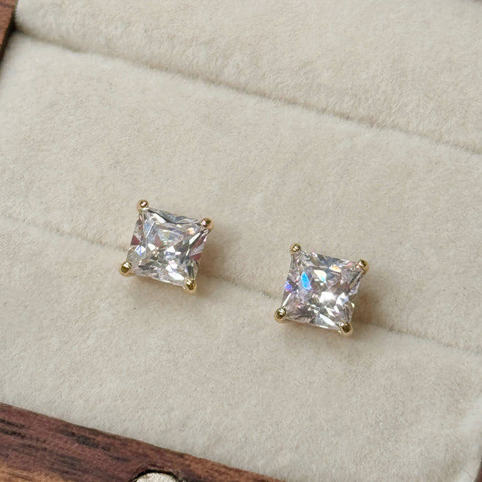 10K Yellow Gold Square 5MM Cubic Zirconia Stud Earring