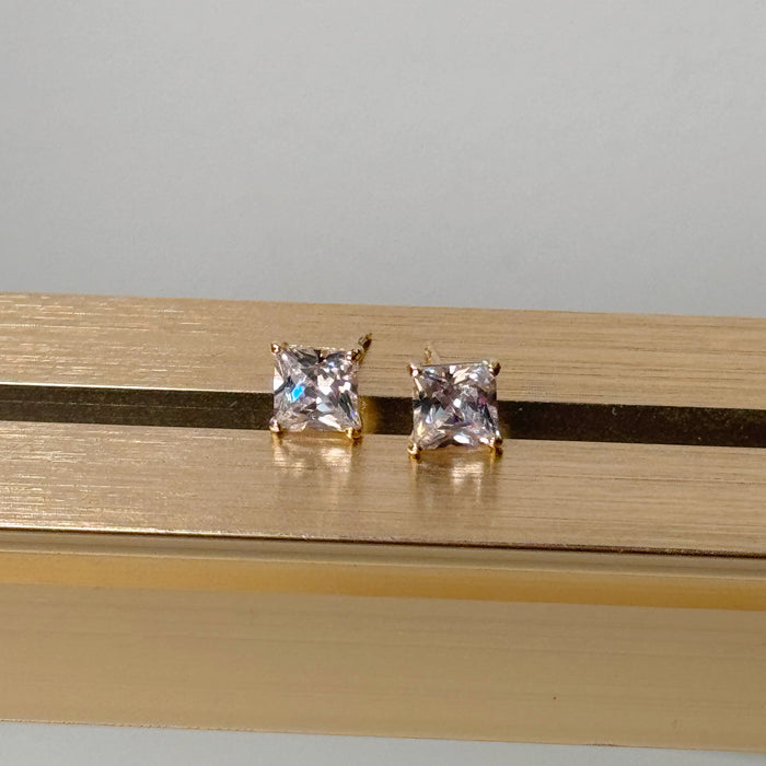 10K Yellow Gold Square 5MM Cubic Zirconia Stud Earring