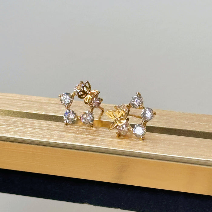 10K Yellow Gold Butterfly Flower Hoop Earring