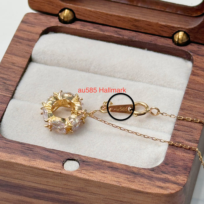 14K Yellow Gold Solid Lucky Circle Necklace
