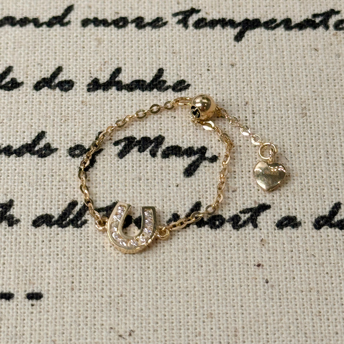 14K Yellow Gold Adjustable U Charm Design Chain Ring