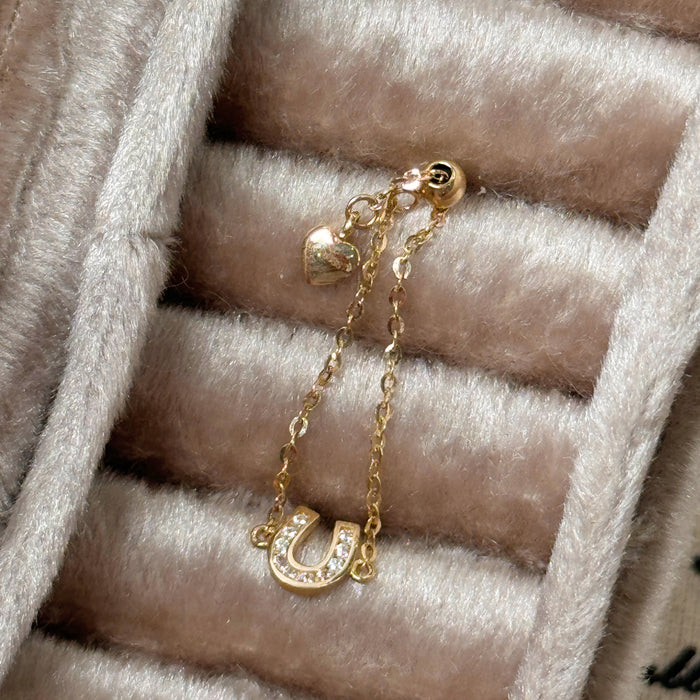 14K Yellow Gold Adjustable U Charm Design Chain Ring
