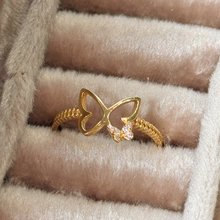 14K Yellow Gold Two Butterfly Trendy Ring