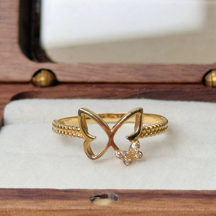 14K Yellow Gold Two Butterfly Trendy Ring