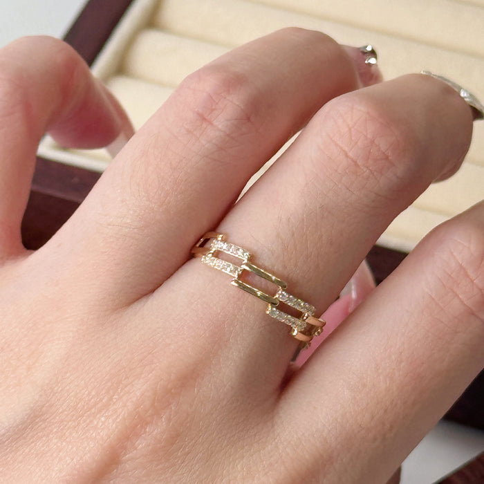 14K Yellow Gold Modern Link Chain Ring