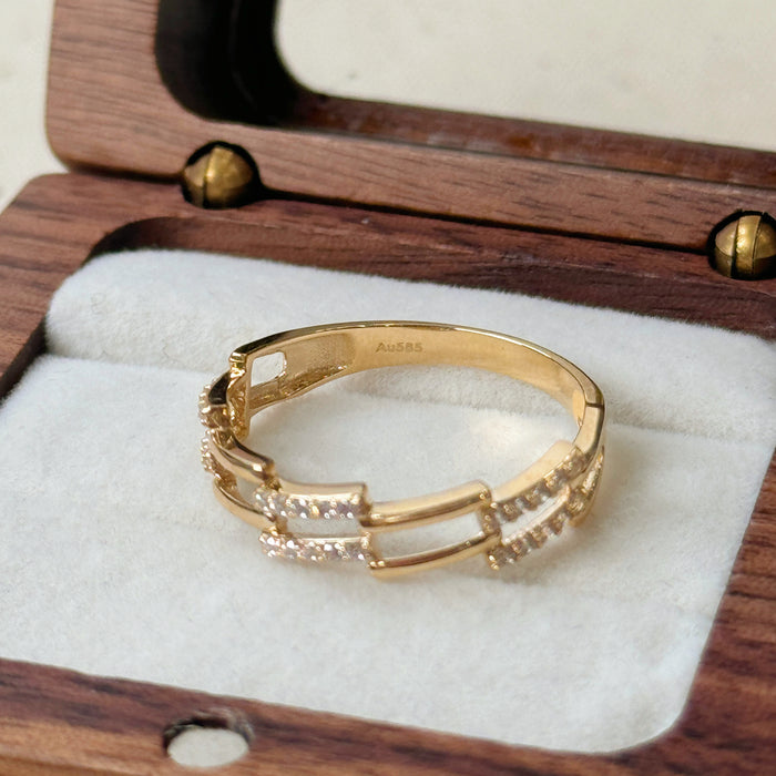 14K Yellow Gold Modern Link Chain Ring
